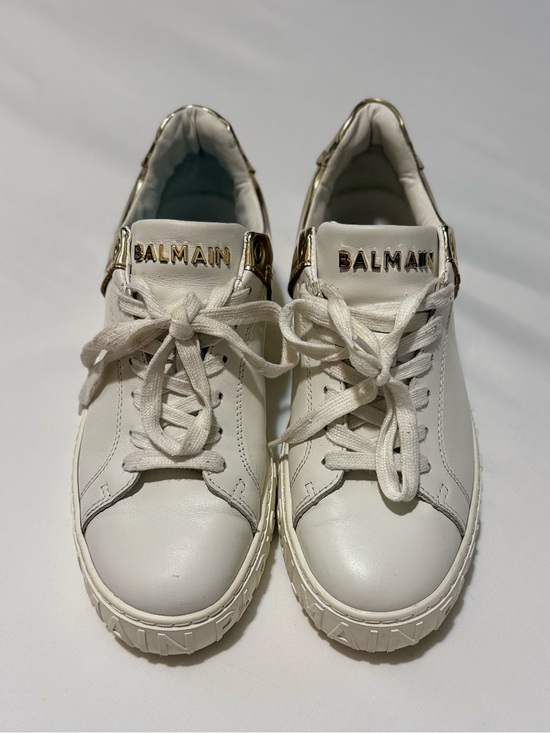 Balmain Shoes - Balmain Paris White & Metallic Gold B-Court Low-Top Sneakers
